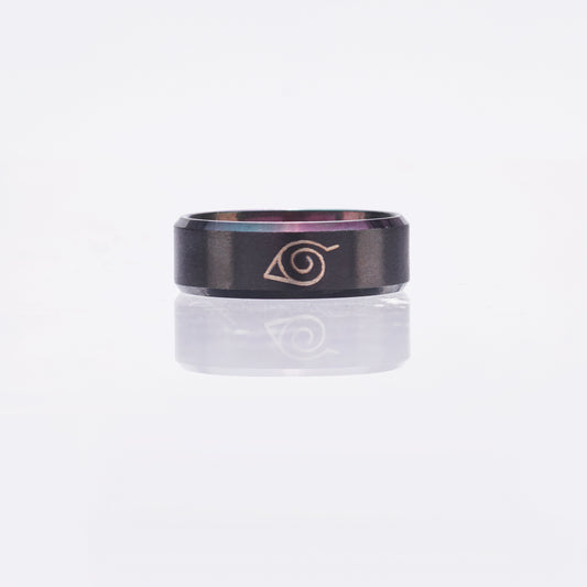 Konoha leaf Stainless Steel Ring (Black)